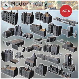 modern city pack no 3 - ww2 ww1 world war diaroma wargaming rpg mini hobby building architecture tabletop miniatures scenery wargame game terrain accessories normandy west two contempory flames yankee walking crisis bolt 3d print model - Mito3D