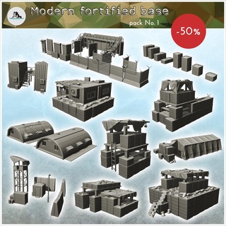 modern fortified base pack no 1 - cold era warfare conflict world war 3 afghanistan iraq yugoslavia wargaming architecture tabletop miniatures scenery wargame game terrain house accessories europe flames ukraine contempory dead yankee crisis zombie 3d print model - Mito3D