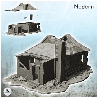 modern house tin roof external chimney ruined version props included 9 - cold era warfare conflict world war 3 ww2 ww3 building architecture tabletop miniatures scenery wargame game terrain accessories europe flames ukraine contempory dead berlin yankee stalingrad zombie 3d print model - Mito3D