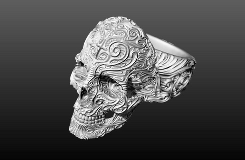 moderno mística crânio anel joalheria argolas personagem esqueleto osso arte cabeça jóias ossos humano estilo moda dourado prata 3d print model - Mito3D