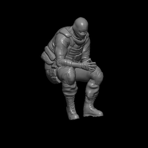 modern soldier seated resting 3D print model - Mito3D