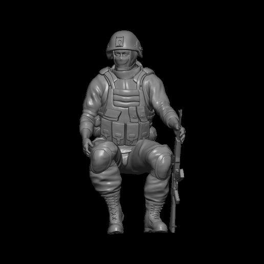 modern soldier seated weapon 3D print model - Mito3D