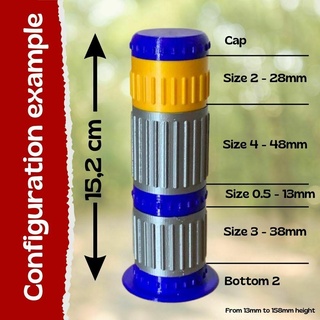 modulable tubes box - 9 heights & different caps tube pet customizer container outdoor customizable edc survival geocaching 3d print model - Mito3D