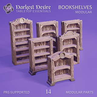 modular bookshelves lotr scenery terrain boardgame interior fantasy wargaming rpg dungeons dragons dnd d&d scatter tabletop roleplaying furniture library magic books 3d print model - Mito3D