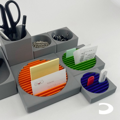 modular desk organizers note holders racks home infinite containers icbuilds printable objects organizer holder rack set organizing organization storage notes usb drive thumb flash post-it pad receipts business card 3d print model - Mito3D
