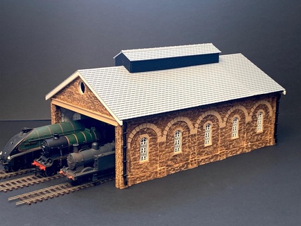 modular engine shed three track width length nicely detailed 00 h0 tt n tt120 railroad railway building engine shed locomotive 3drailprint  3d print model - Mito3D