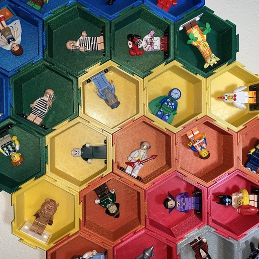 modulaire hexagonale queue d'aronde zone d'affichage compatible lego figurines la maison les figures figurine hexagone hexagonal décor mur art minifig boîte 3D print model - Mito3D