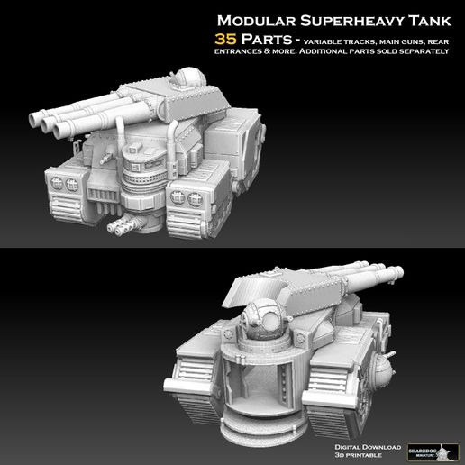 modular Super pesado tanque jogos martelo guerra 40k leman russ terra Corsário Baneblade tempestade predador 28mm imperial guarda capitólio imperialis dirigido 3D print model - Mito3D