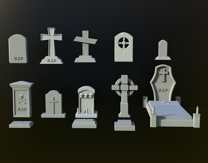 modular tombstone pack graveyard decor 3d printing halloween decorations spooky props diy customizable tombstones tabletop gaming scenery projects digital downloads cemetery models horror diorama eerie prints high-resolution 3d print model - Mito3D