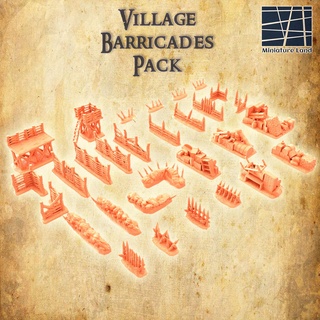 modular village barricades 28 mm tabletop terrain rpg dnd medieval supportfree old stone wall log structure playable interior 28mm 25mm 15mm wargame 3d print model - Mito3D
