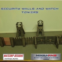modular paredes portões guarda torres stl jogos warhammer40k guerra miniaturas terreno portão scifi cerca wargaming jogo mesa fortificação torre 3d print model - Mito3D