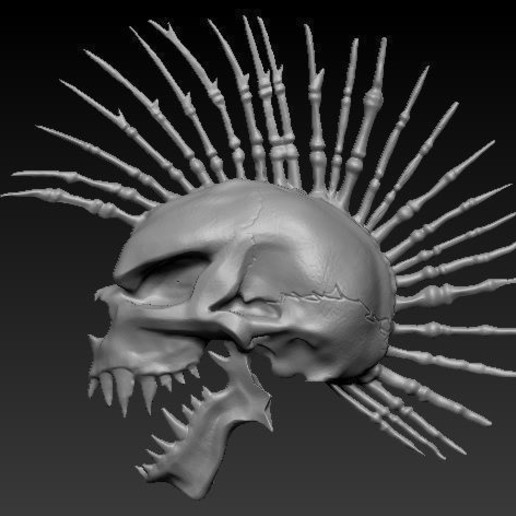 mohawk cráneo art el humanos punk esqueleto la muerte freak de columna vertebral cabeza muertos diente mandíbula hueso infierno demonio mal horror 3D print model - Mito3D