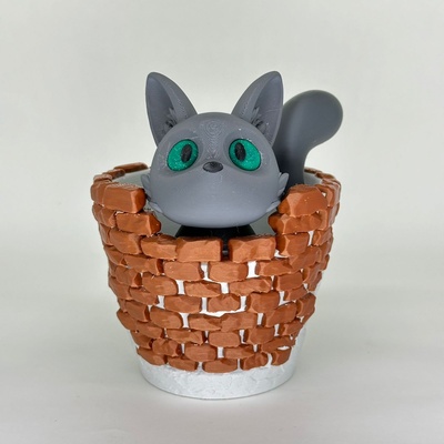 moka gato vaso casa gatos animal arte vasos jardim decoração lápis suporte escritório tabela gatinha fofa presente 3d print model - Mito3D
