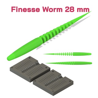 mold finesse worm 28 mm stl step file cnc 3d print fishing pour open bass lure lake river 3d print model - Mito3D