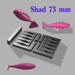 mold shad 74 mm stl step file cnc 3d print fishing pour open worm bass lure lake river 3d print model - Mito3D
