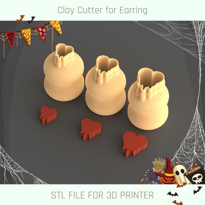 molten heart mini cutter halloween micro clay 3 sizes polymer tool jewellry stl cutters mirco 3d print model - Mito3D