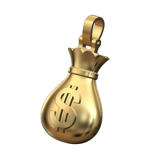 money bag pendant bail 3d print model jewelry cash dolla necklace bling printable dollar hip hop 3D print model - Mito3D