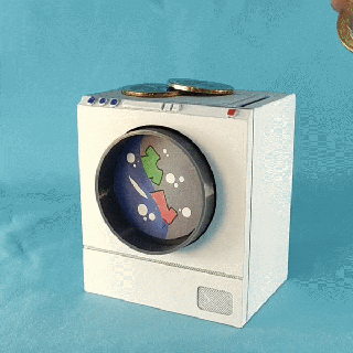 dinheiro lavanderia máquina moeda banco brinquedo porquinho lavagem poupança arte casa decoração girar ciclo moedas 3d print model - Mito3D