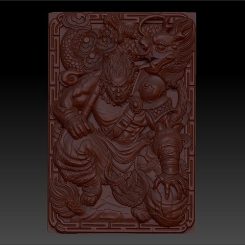 rey de los monos modelo 3d basrelief cnc art gorillas orangutan animal oriental creature sculpture engraving character china japan woodcarving 3D print model - Mito3D