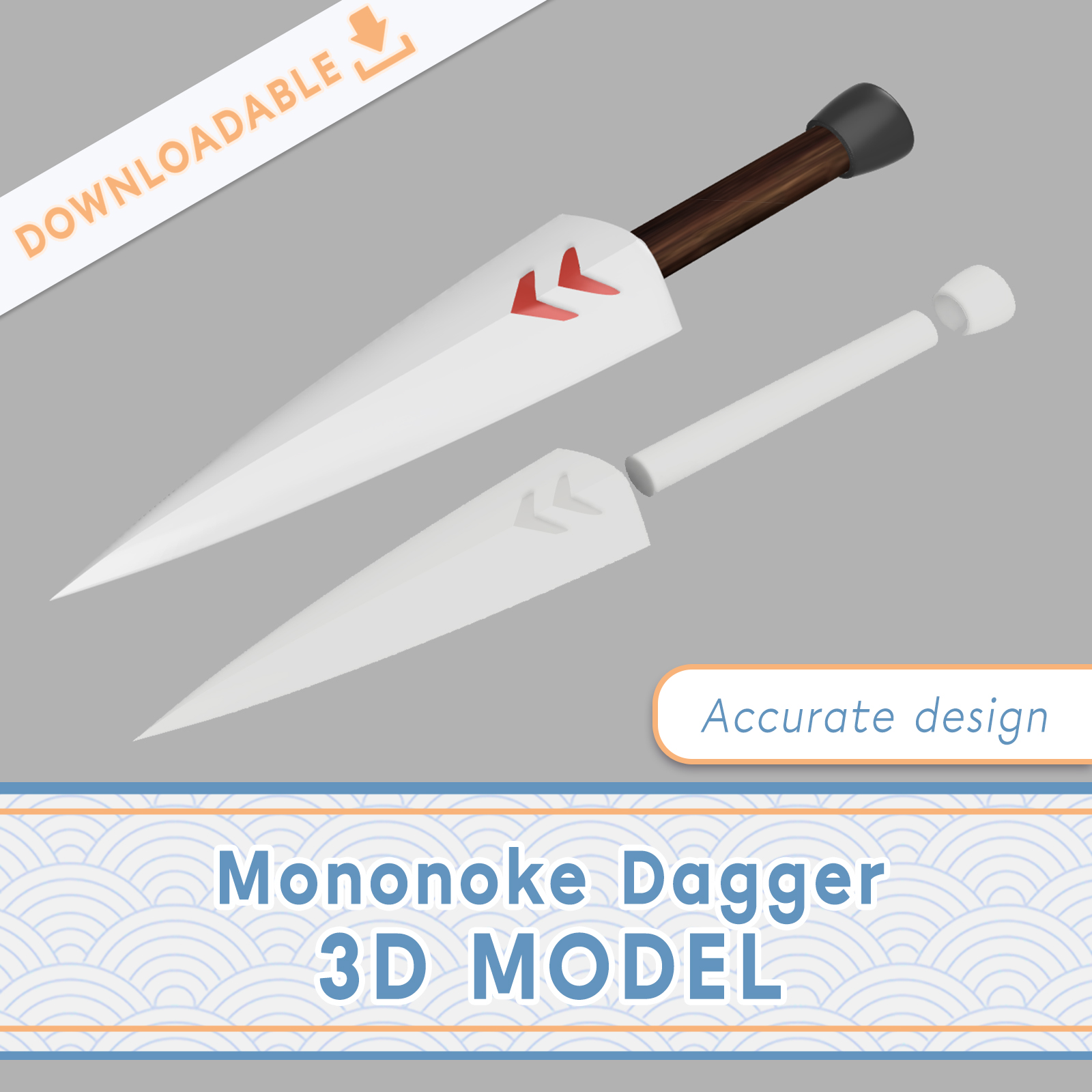 mononoke dagger accurate design 3d model cosplay princess ghibli suit san blade props accessory 3D print model - Mito3D
