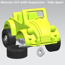 monster 2cv take apart toy game suspension toddler nut screw willy car 3d print model - Mito3D
