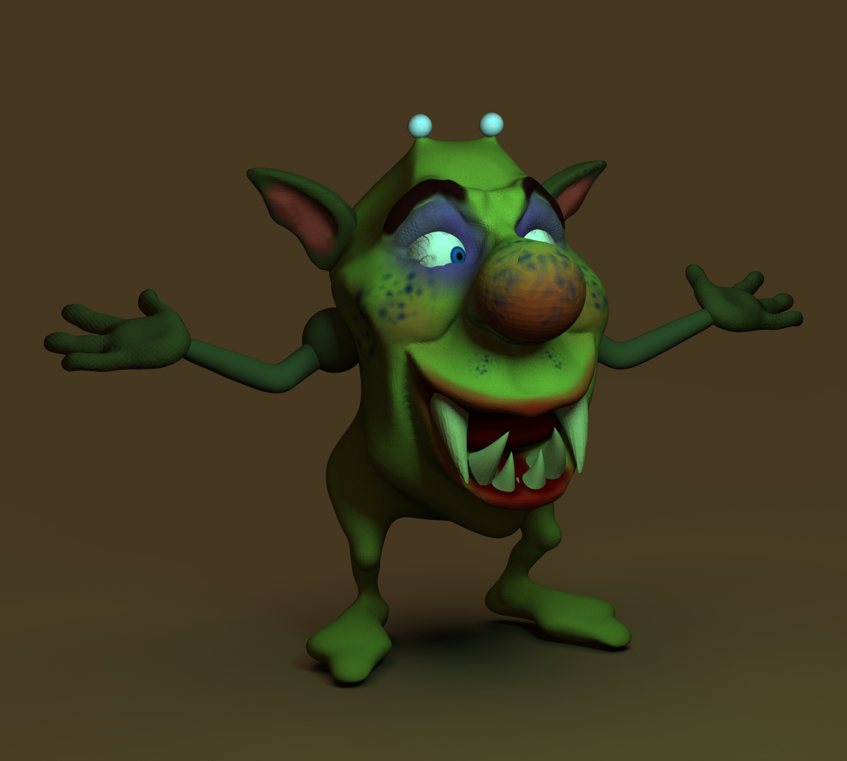 monster green character alien cartoon model 3D print model - Mito3D