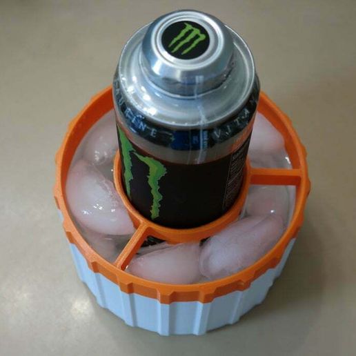 monstruo rojo toro energía beber hielo bañera enfriador lata portavasos frío bebedor soporte koozie redbull 3D print model - Mito3D