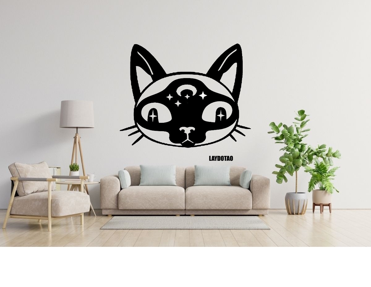 Luna gato planetas deco hogar casa pared negro estrellas gótico 3D print model - Mito3D