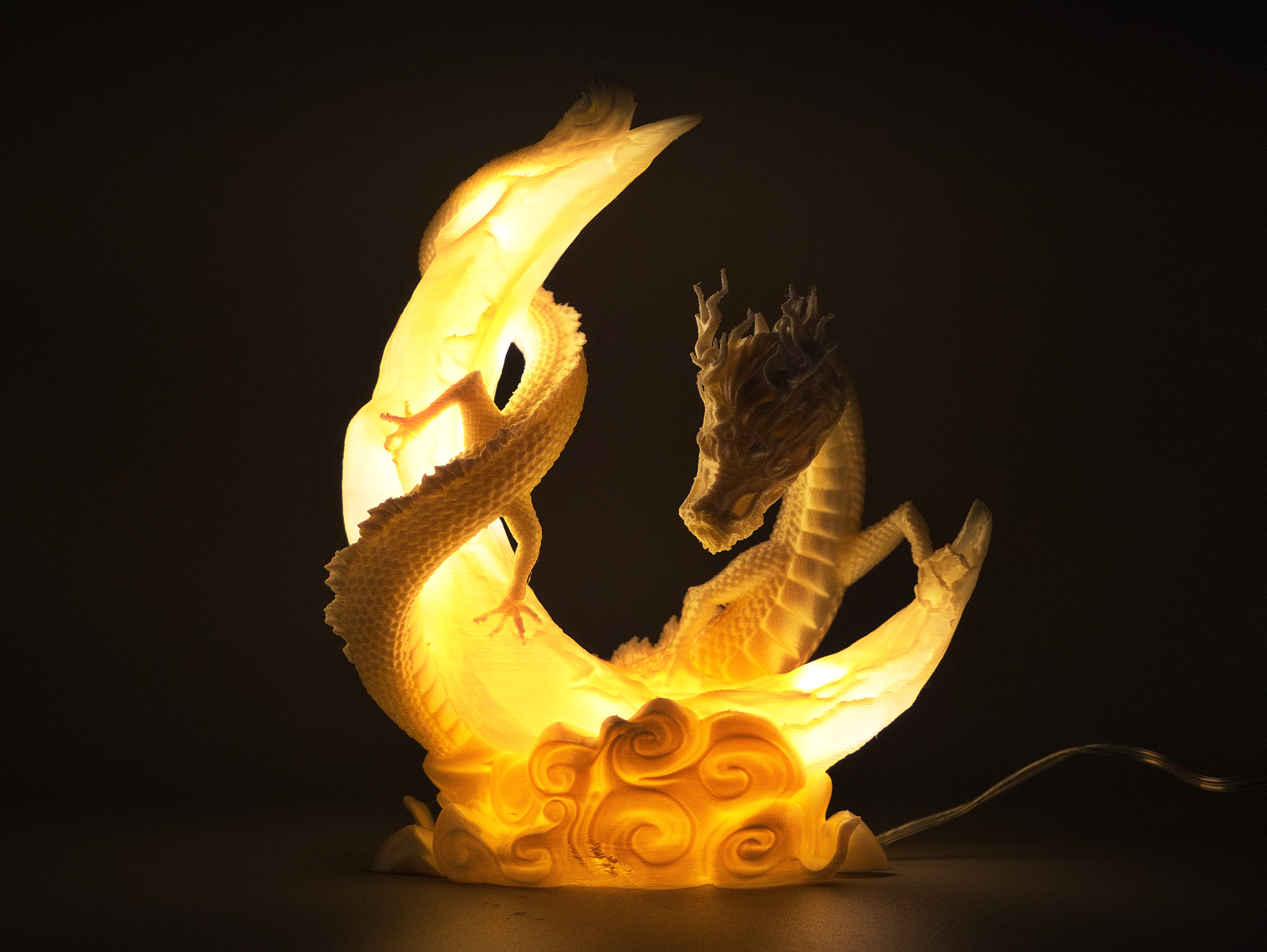 lua Dragão luminária crescente luz conduziu wyrm fantasia noturna arte 3D print model - Mito3D