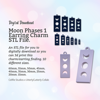 moon phases 1 earring charm stl file - digital download -10 sizes- necklace keyring modern design Jewelry bezel finding jewellery jewelry resin flower making mold boho chick fashion 3d print model - Mito3D