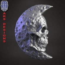 lune crâne v1 bas soulagement mur décoration 3d print model - Mito3D