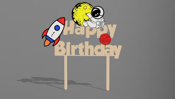 moon space astronaut rocket - topper happy birthday Art astronaut moon space rocket cake topper happy birthday birth  3d print model - Mito3D
