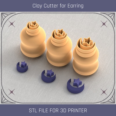 moon star occult mini clay cutter tools earring 3d print model - Mito3D