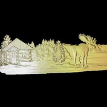moose near cabin snow cnc art 3d print model - Mito3D