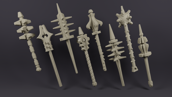morning star pack medieval fantasy weapons accessories 28mm miniatures tabletop d&d dungeons dragons 3d print model - Mito3D