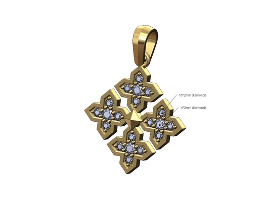 moroccan maltese star diamond square cluster pendant charm 3d print model flower jewelry printable gold silver jewellery necklace bail vintage bracelet 3d print model - Mito3D