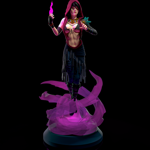 Morrigan Arte continuar años origen mago bruja mujer figurilla mesa fantasía capa 3D print model - Mito3D