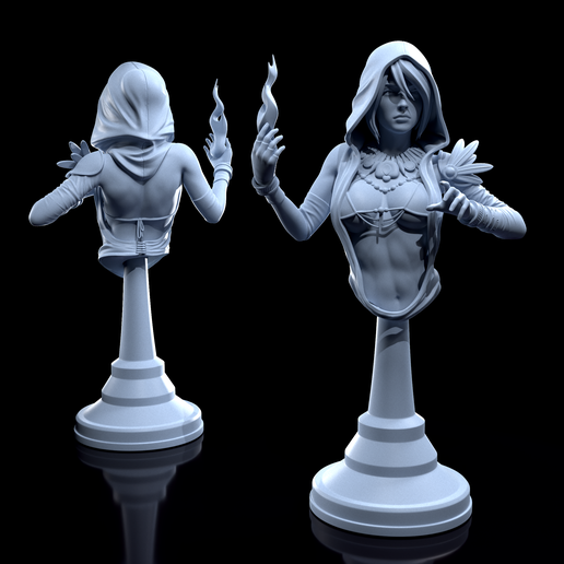 Morrigan busto Arte continuar años origen mago bruja mujer figurilla mesa fantasía capa 3D print model - Mito3D