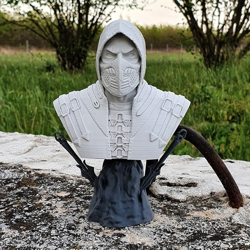 mortal kombat escorpião busto vários o personagem escultura máscara do 3D print model - Mito3D