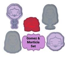 morticia & gomez cookie cutter stamp set 5 gadget kawaii cupcake addams family rose 3d print model - Mito3D