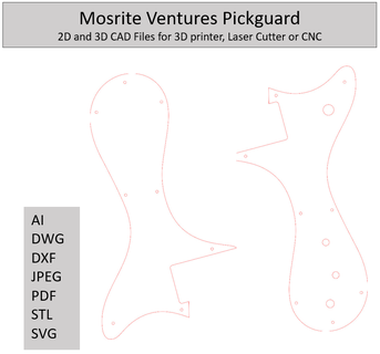 mosrite entreprise pickguard modèles 2d 3d goujat dossiers guitare laser cnc 3d print model - Mito3D