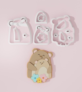 mother's day 2 bear cookiecutter cookie cutters family cutter designs baking tools pastry sugarpaste custom diy seasonal mom love mother kid 3d print model - Mito3D