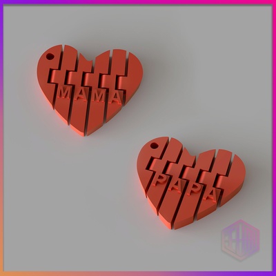 mother's day father's articulated heart keychain set pride key rings valentine's gift of love pair pairs 3d print model - Mito3D