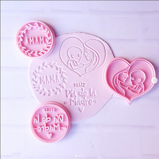 mère journée ensemble coupeurs timbre maman heureux biscuit coupeur Coupe joint masses boulangerie Biscotti libre biscuits 3d print model - Mito3D