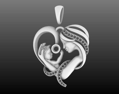mother baby heart timeless pendant 3d print model - Mito3D
