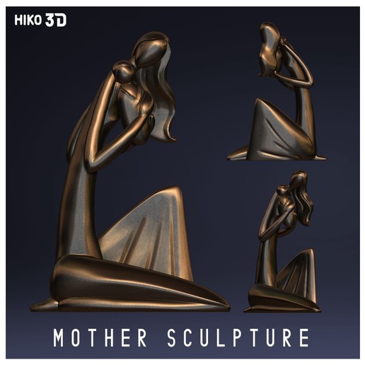 madre figlio - figura stilizzata di scultura art nonna abbraccio danza in miniatura astratto simbolo dell'amore amore famiglia bambino ragazza donna modello 3dprint regalo statuetta statua la figlia diadelamadre mamma festa della 3D print model - Mito3D