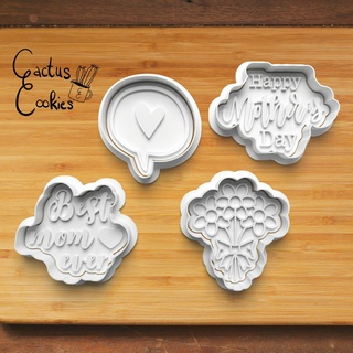mothers day cookie cutter set 0324 Home present gift love christmas xmas baking fondant clay anniversary birthday with stamp polymer embosser commercial license patreon best mom ever happy mother's flower heart 3d print model - Mito3D
