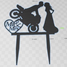 moto couple gâteau topper art mariage 3d print model - Mito3D