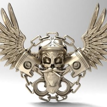 motorcycle skull jewelry fashion art helmet rider chopper biker chain wings pistons harley 3d print model - Mito3D