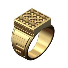 moucharabieh greek key pattern statement band size 10 jewelry ring printable versace chunky bling large signet square 3d model 3d print model - Mito3D